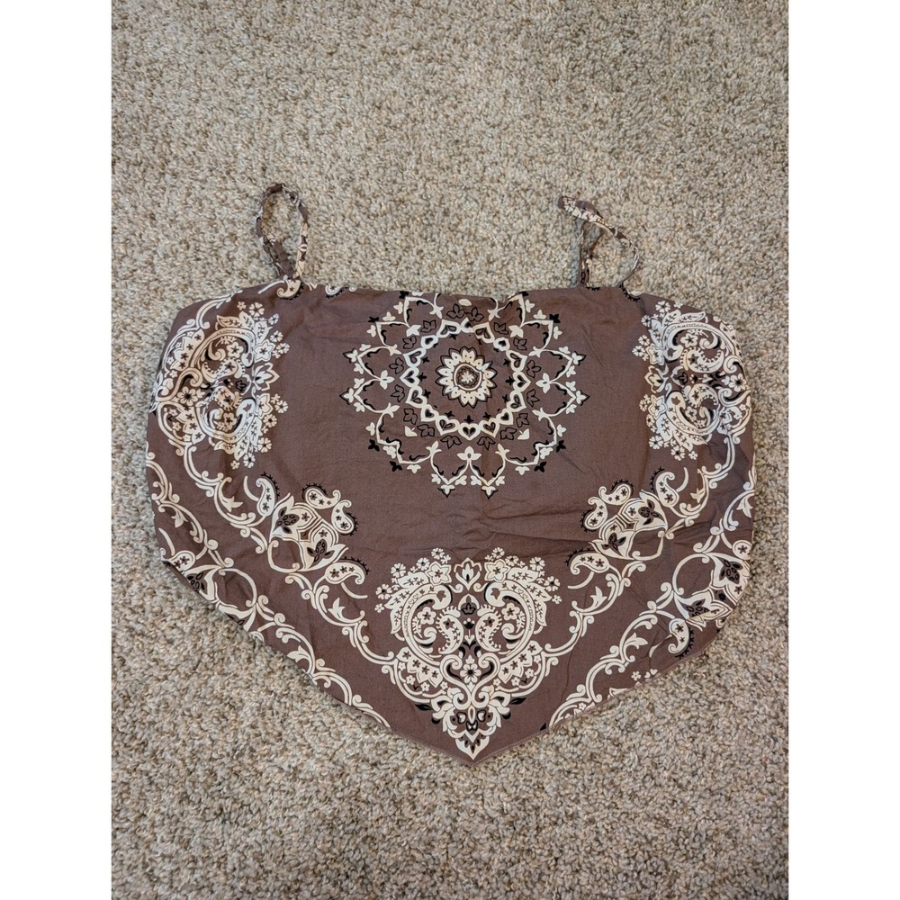 American Eagle Brown Paisley Bandana Cami Top XL Handkerchief Hem Smocked Back